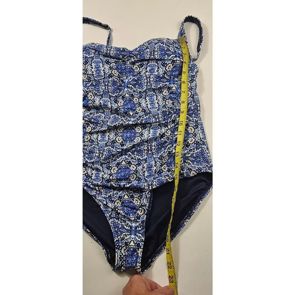 Nip tuck swim suit multi fit cup padded support bra lift blue Medallion sz 8